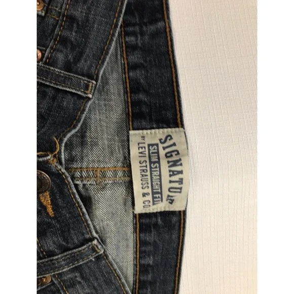 Signature Levis Strauss Jeans Mens 32x30 Blue Dark Wash Cotton Stretch Slim Fit - Picture 4 of 9